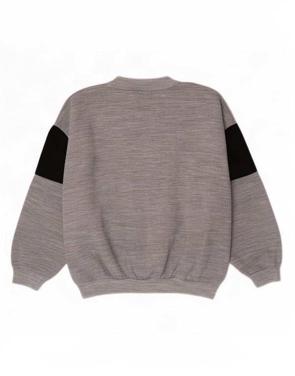 Felpa grafica da donna vintage maglione UK 14 blocco colore grigio medio