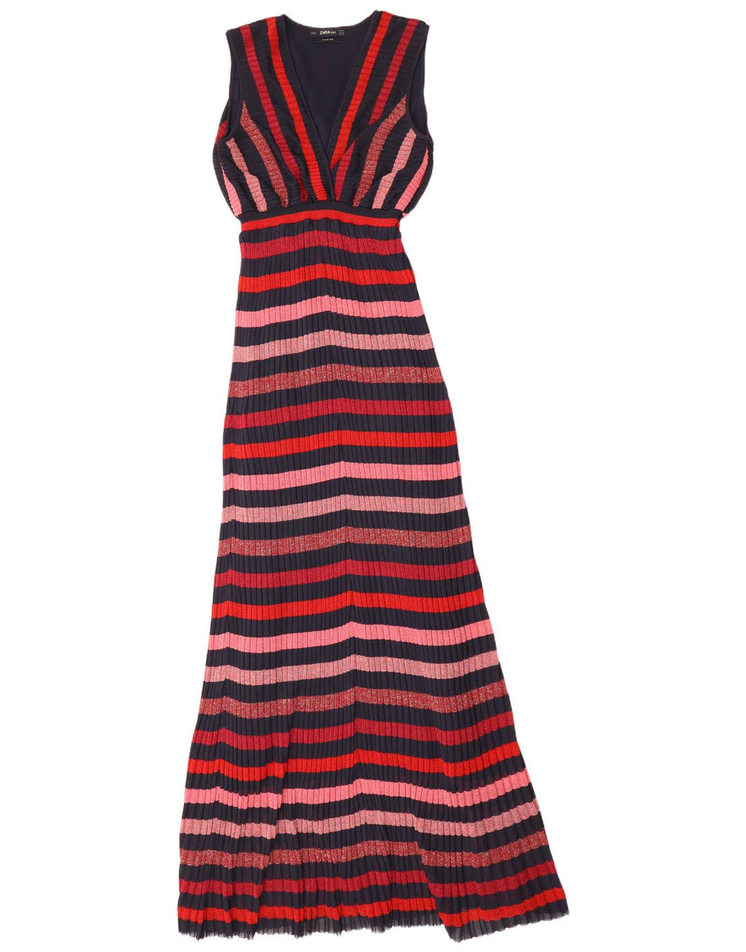 Vestito lungo senza maniche da donna Zara UK 12 medio a righe multicolore