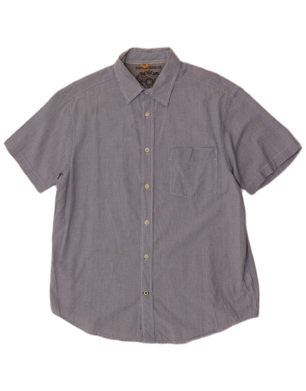 Camicia da uomo Nautica vestibilità regolare a maniche corte, cotone a quadri blu grande