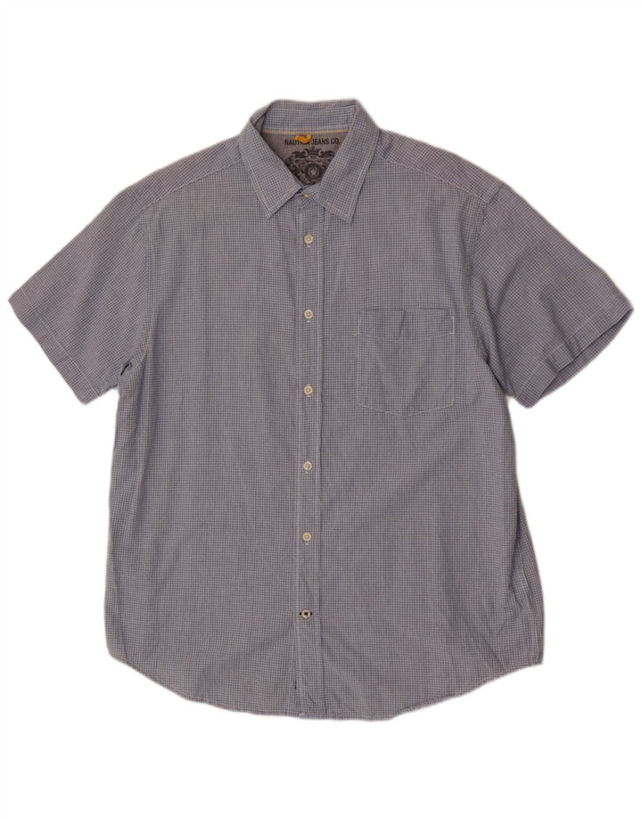 Camicia da uomo Nautica vestibilità regolare a maniche corte, cotone a quadri blu grande