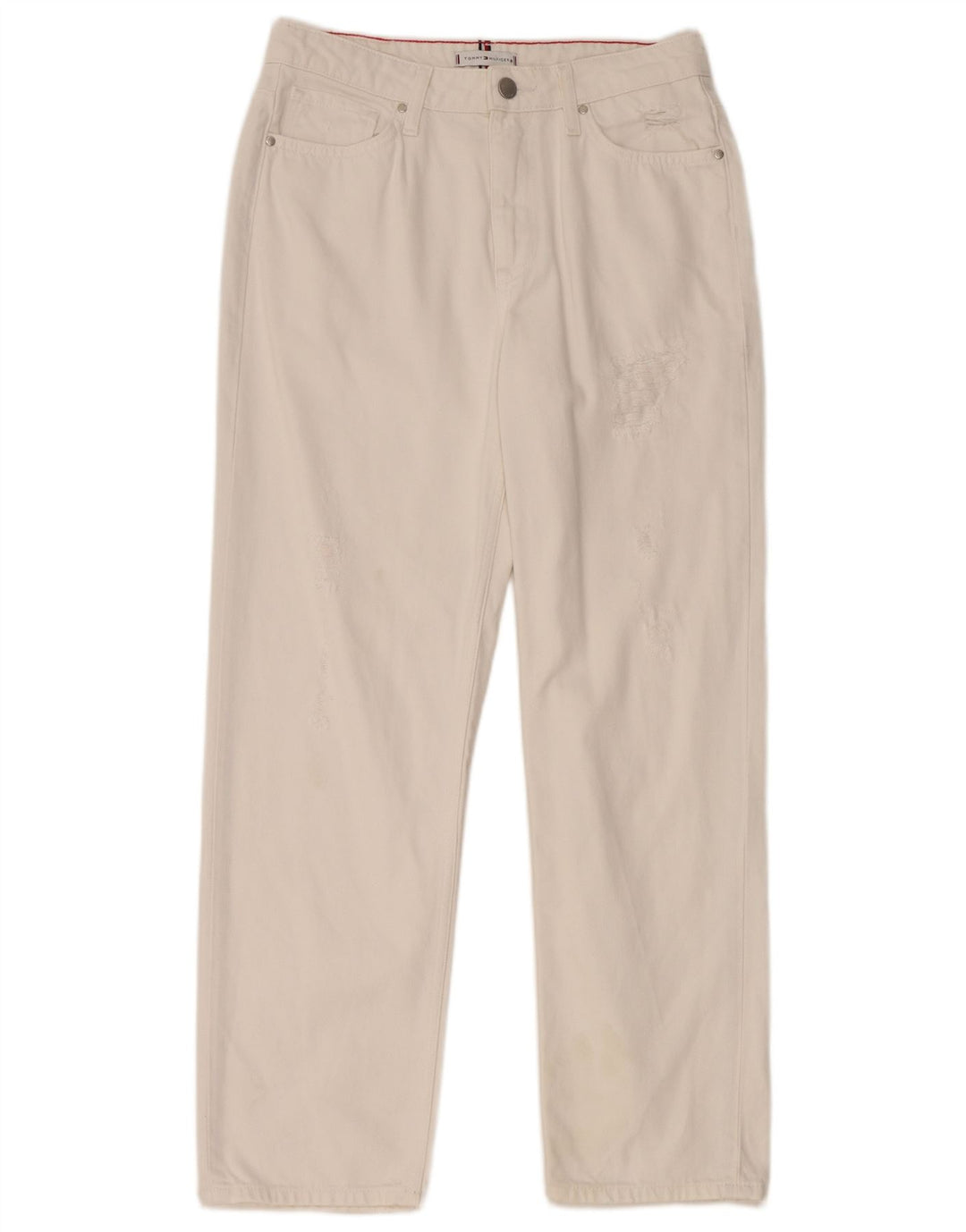 TOMMY HILFIGER Jeans dritti effetto consumato da donna W29 L28 cotone bianco