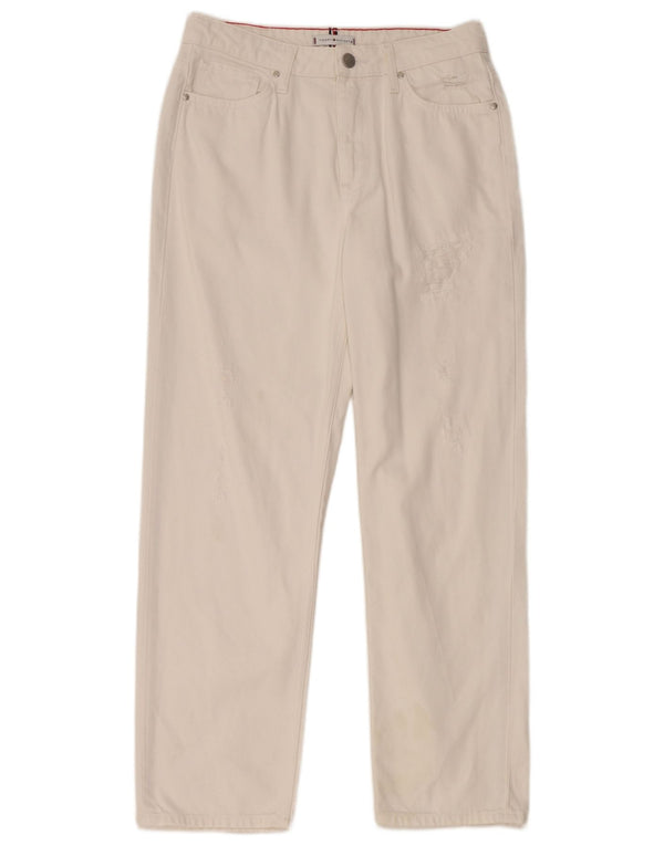 TOMMY HILFIGER Jeans dritti effetto consumato da donna W29 L28 cotone bianco