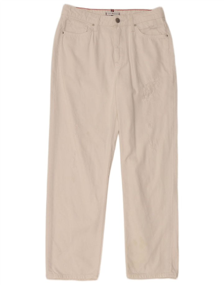 TOMMY HILFIGER Jeans dritti effetto consumato da donna W29 L28 cotone bianco