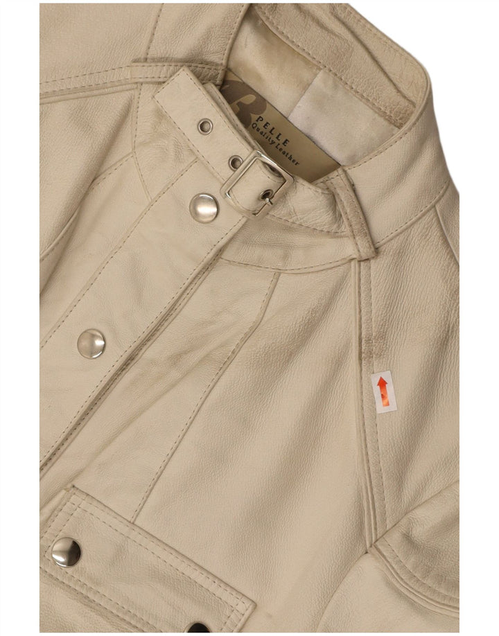 VINTAGE Womens Crop Leather Jacket IT 44 Medium Off White Leather