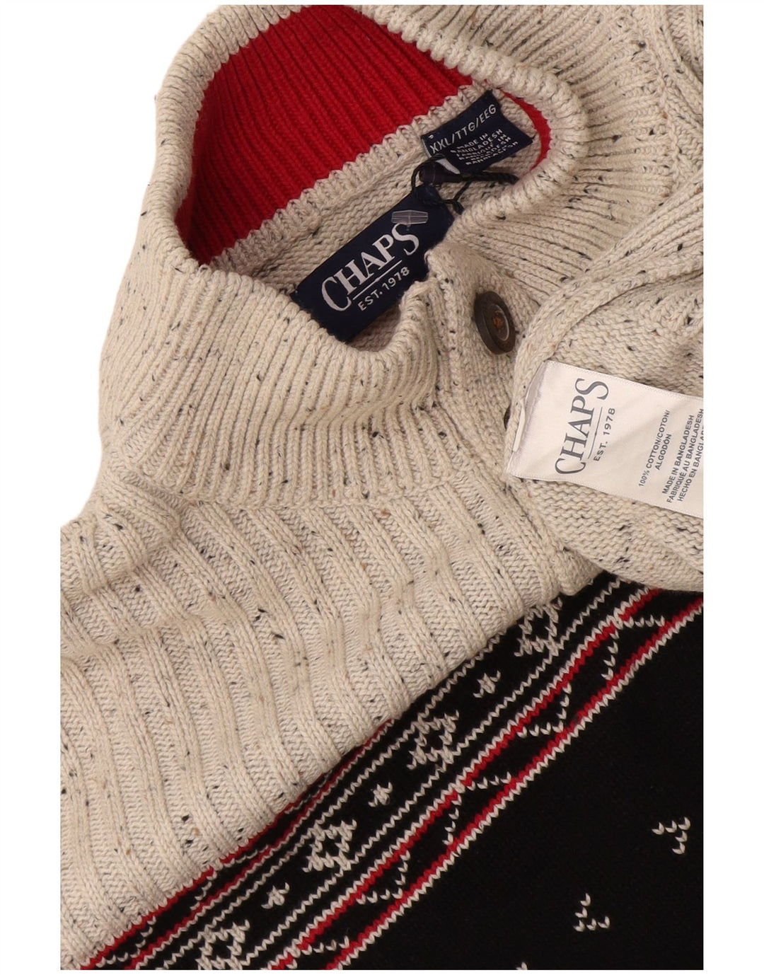 Maglione da uomo Chaps con collo a bottoni 2XL Cotone Fair Isle grigio