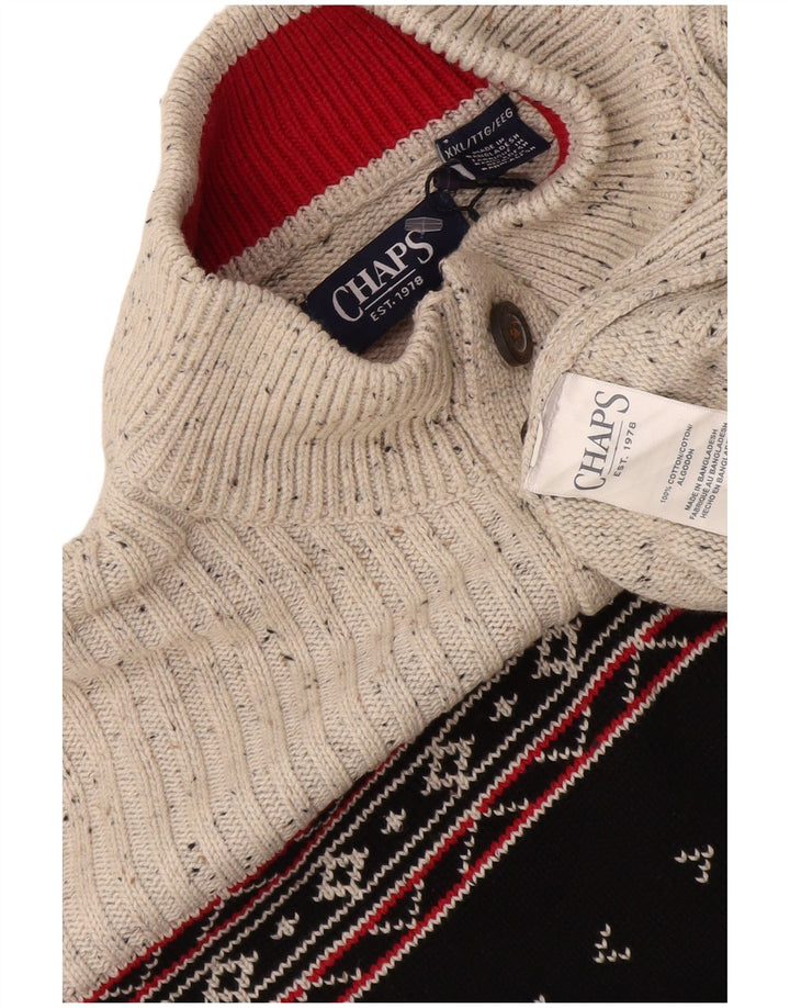 Maglione da uomo Chaps con collo a bottoni 2XL Cotone Fair Isle grigio