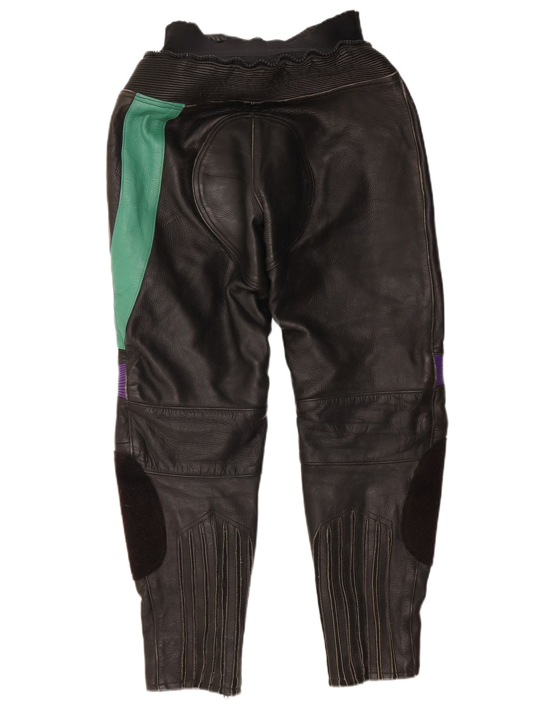 Pantaloni da donna VINTAGE EU 38 Medio W28 L27 Pelle color block nera