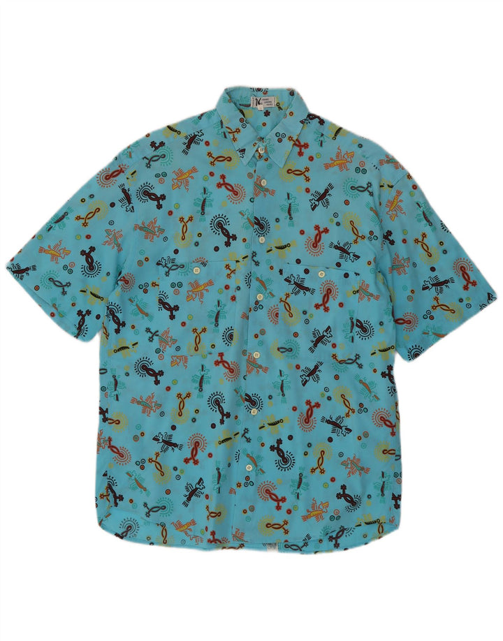 Camicia a maniche corte da uomo con motivo astratto Firenze Taglia 39 15 1/2 Blu medio