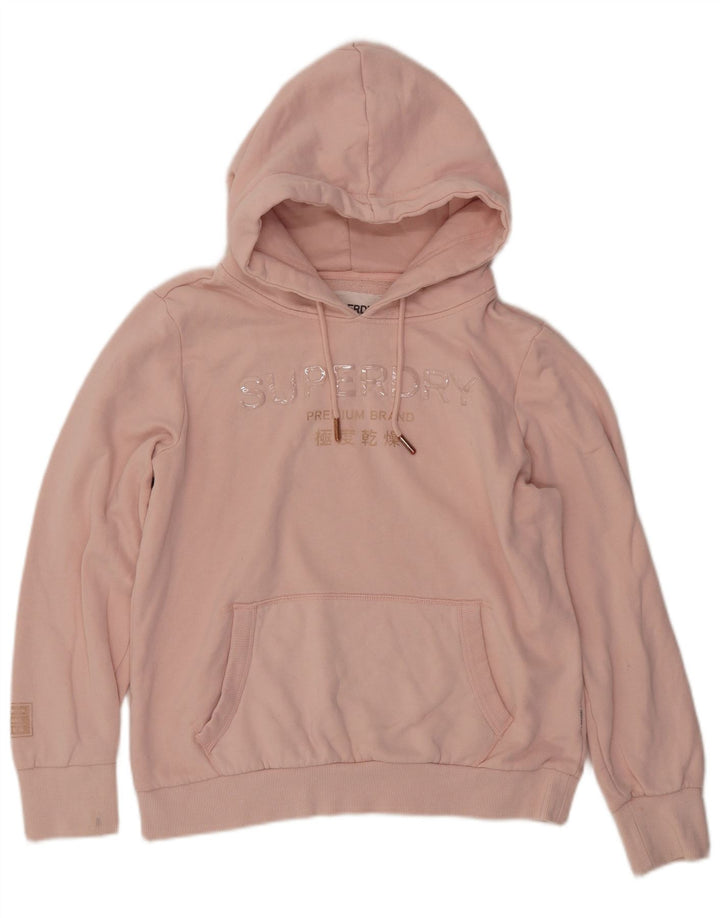 Maglione con cappuccio grafico da donna SUPERDRY UK 16 grande cotone rosa