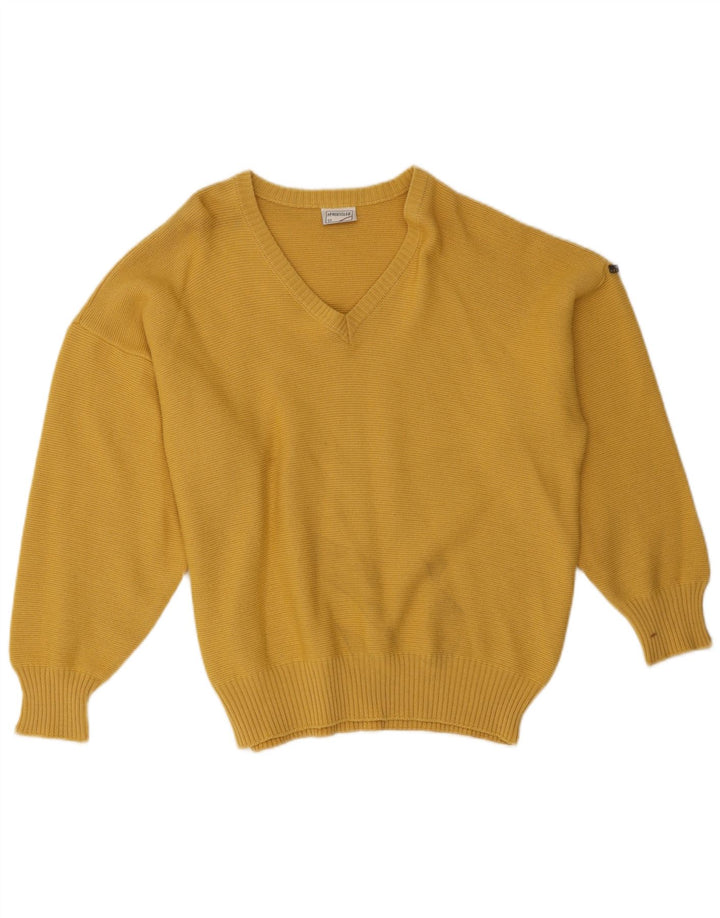 Maglione vintage da uomo con scollo a V IT 52 grande poliestere giallo