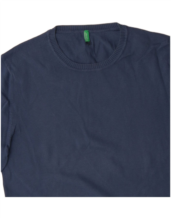 BENETTON Maglione Uomo Girocollo Piccolo Cotone Blu