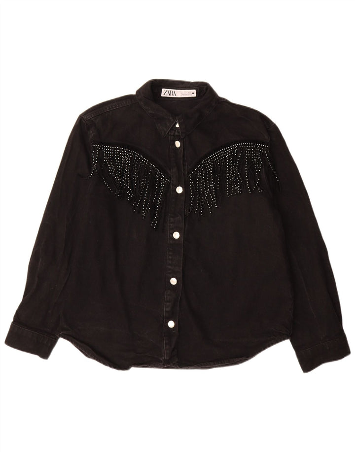 Camicia in denim oversize da donna Zara UK 10 piccola in cotone nero