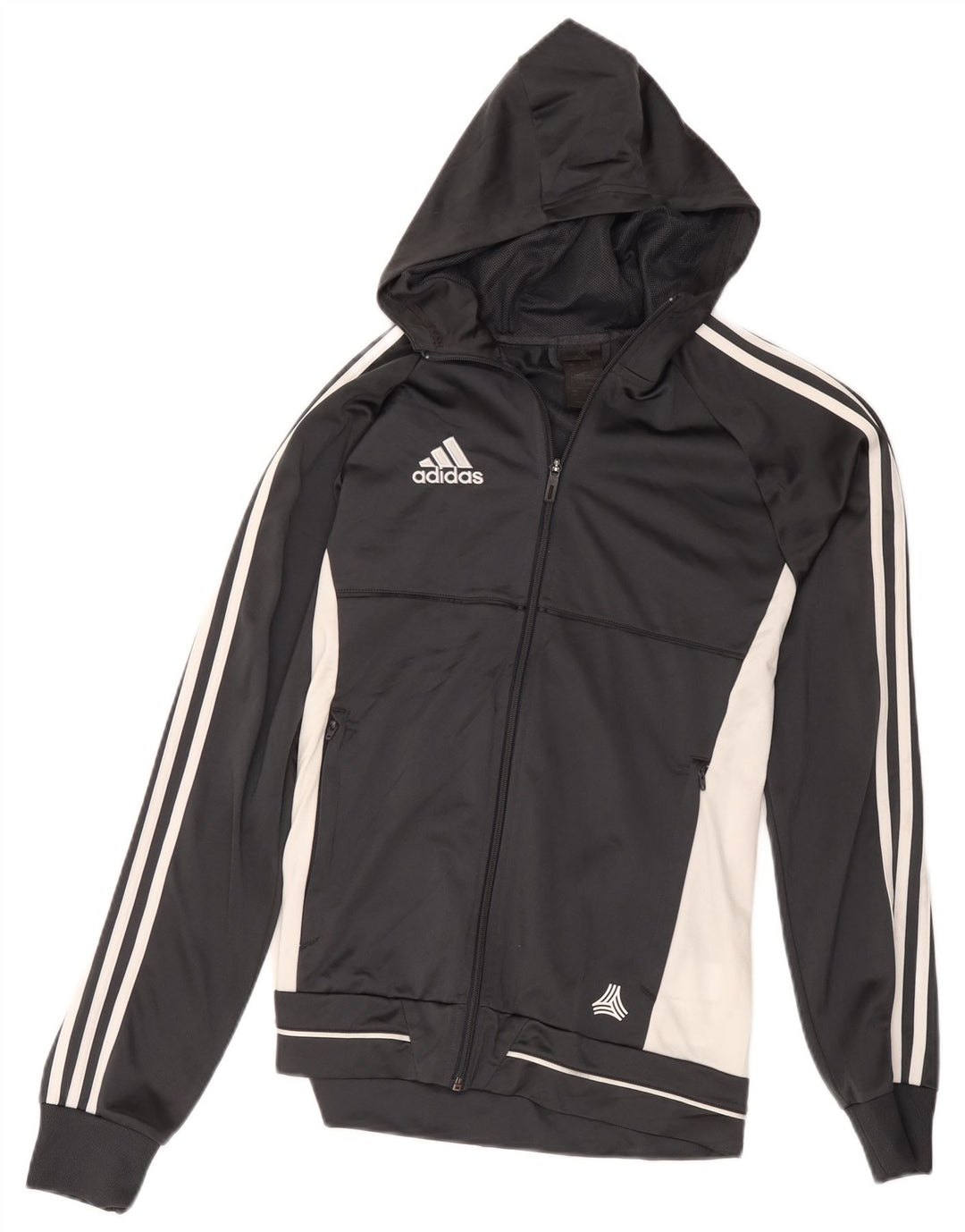 Maglione con cappuccio e zip da uomo Adidas piccolo in poliestere color block grigio