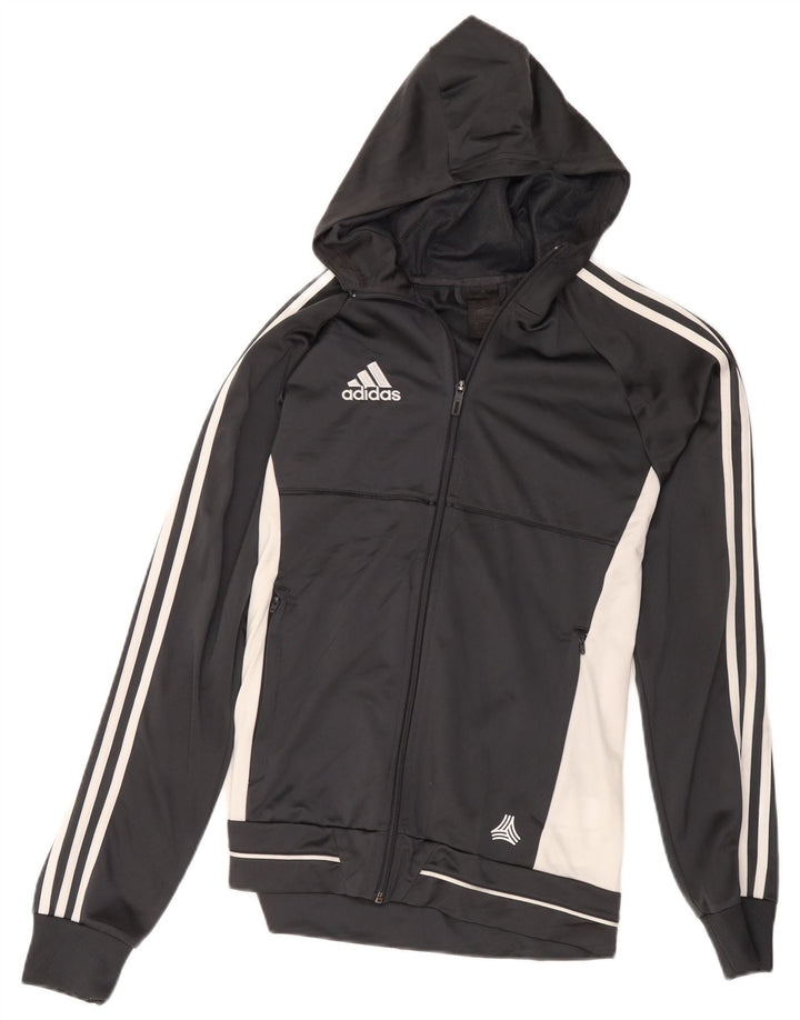 Maglione con cappuccio e zip da uomo Adidas piccolo in poliestere color block grigio