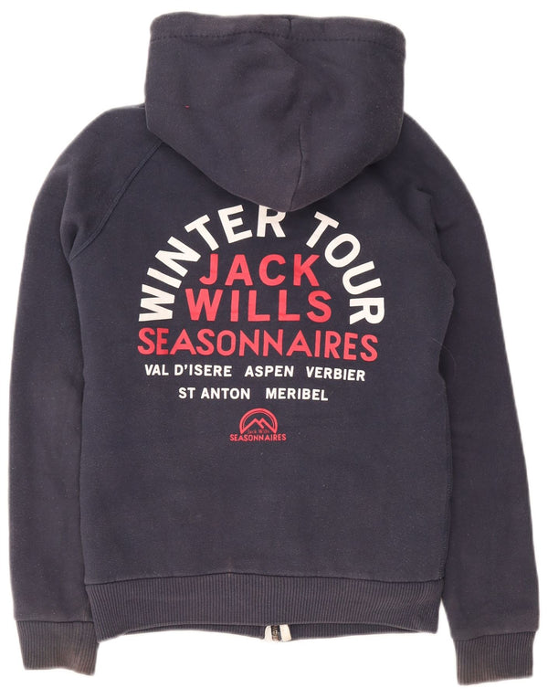 Maglione con cappuccio e zip Sherpa grafico da donna Jack Wills UK 8 piccolo blu navy