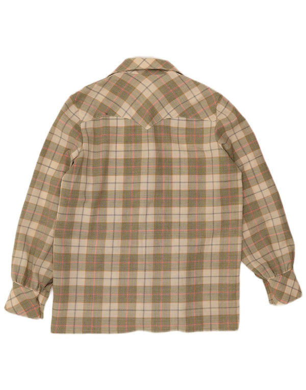 Camicia vintage da donna in flanella UK 16 grande motivo a quadri beige