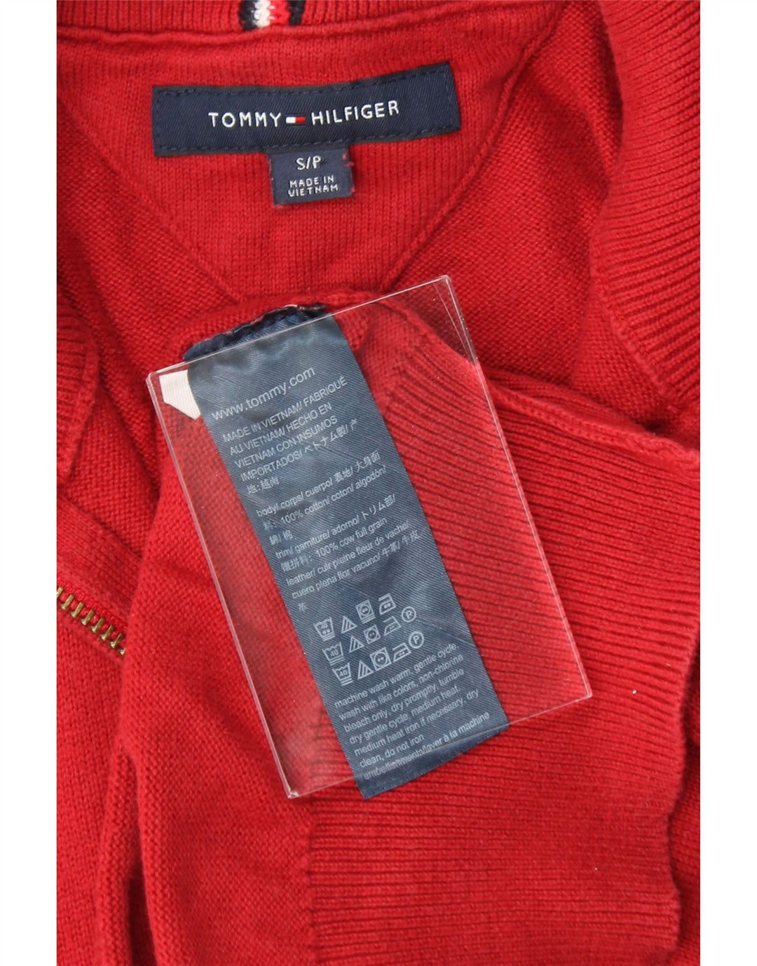 TOMMY HILFIGER Mens Zip Neck Jumper Sweater Small Red Cotton Vintage Tommy Hilfiger and Second-Hand Tommy Hilfiger from Messina Hembry 