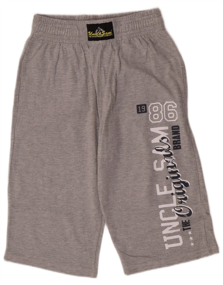 Pantaloncini sportivi Bermuda grafici da uomo di Uncle Sam in cotone grigio medio
