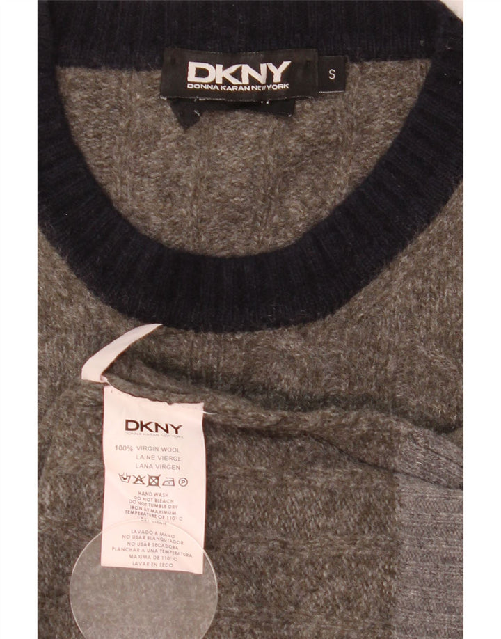 Maglione maglione girocollo da uomo Dkny piccolo in lana color block grigio
