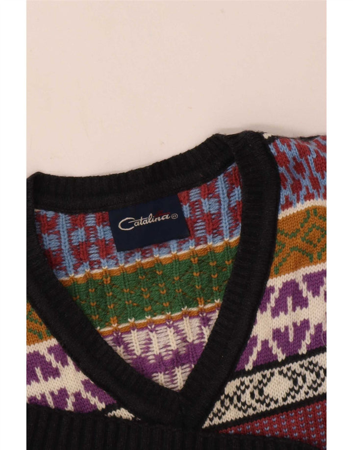 Catalina Maglione da uomo con scollo a V piccolo geometrico multicolore