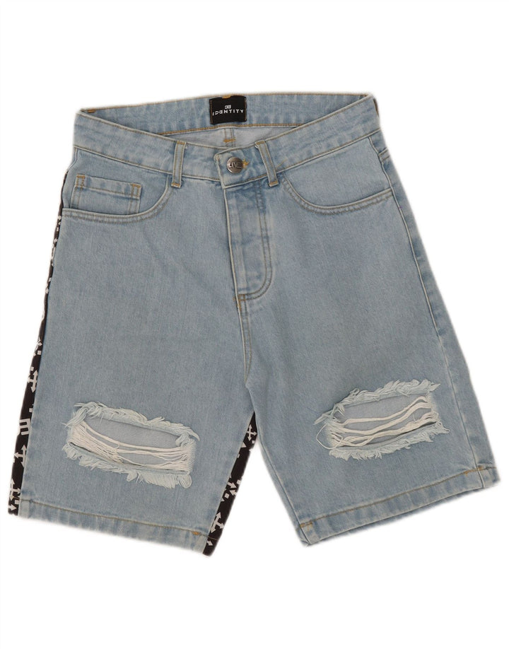 Pantaloncini vintage in denim invecchiato da donna IT 42 Medium W29 Blu Colourblock