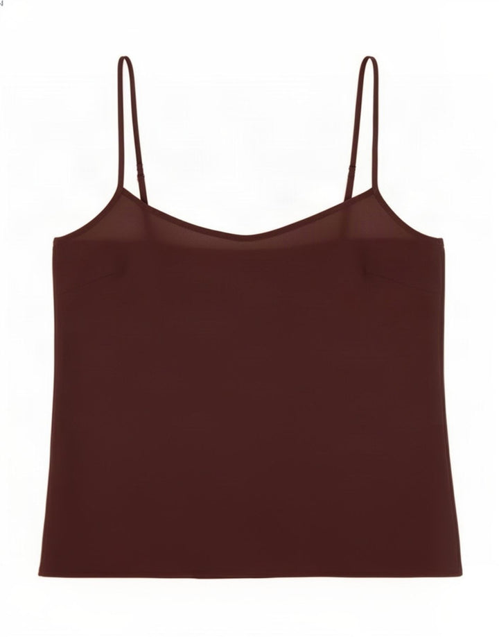 Monsoon Womens See Through Crop Cami Top UK 12 Seta marrone medio