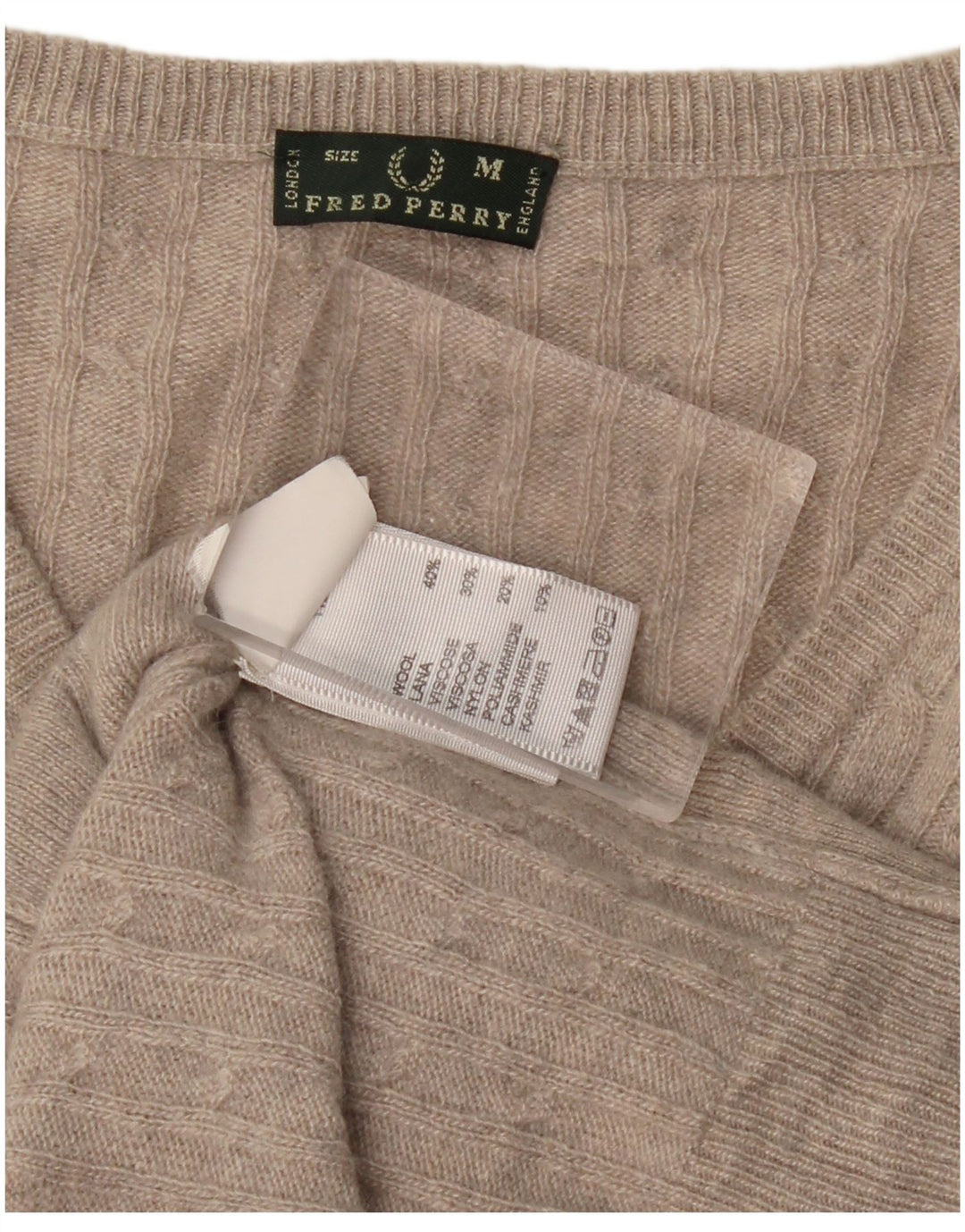 FRED PERRY Maglione da donna con scollo a V UK 12 Lana grigio medio