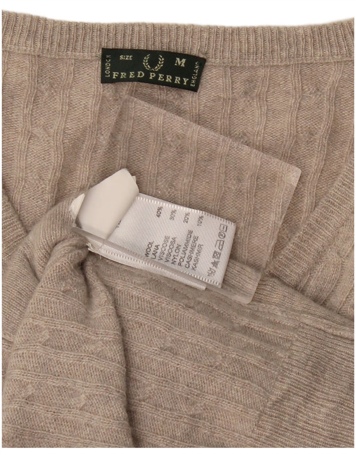 FRED PERRY Maglione da donna con scollo a V UK 12 Lana grigio medio