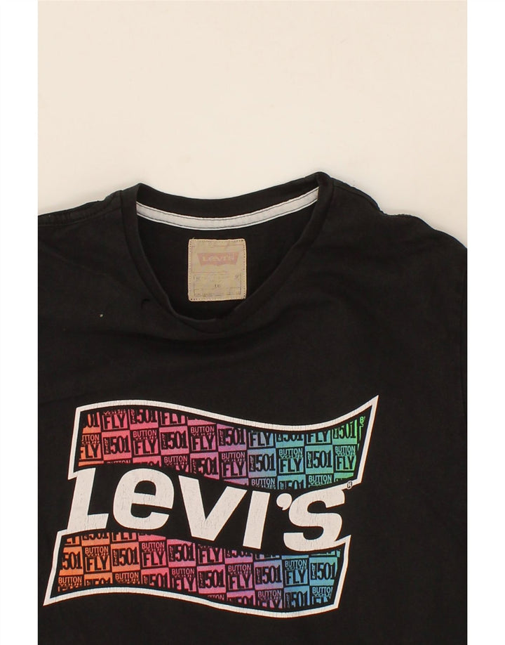 LEVI'S Boys Graphic T-Shirt Top 15-16 Years Black Vintage Levi's and Second-Hand Levi's from Messina Hembry 
