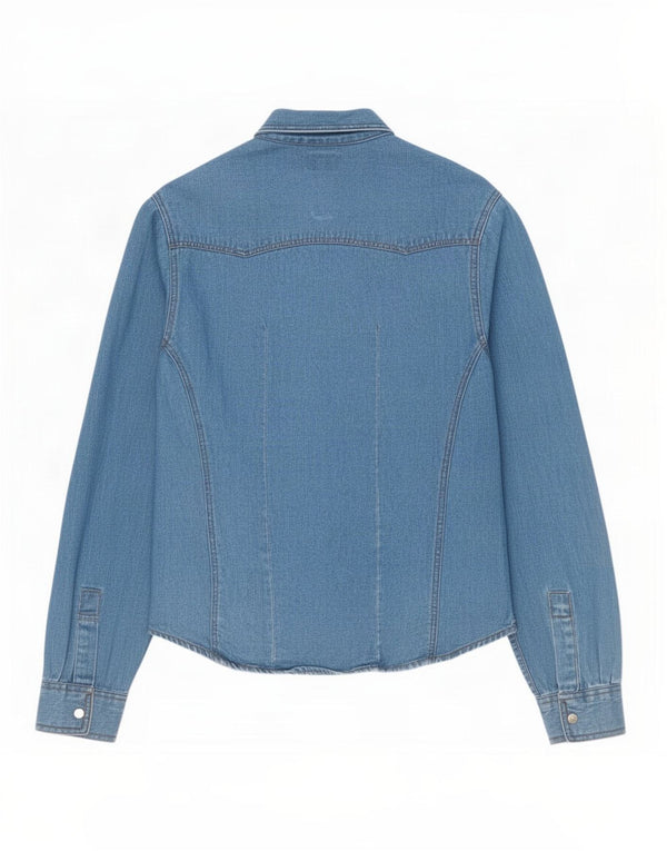 Camicia in denim con grafica western vintage da donna UK 18 XL in cotone blu