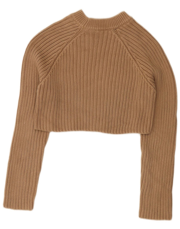 Maglione corto con scollo a barca da donna Zara UK 10 piccolo cotone beige