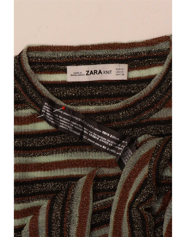 Top corto da donna Zara a maniche lunghe UK 12 medio a righe multicolore