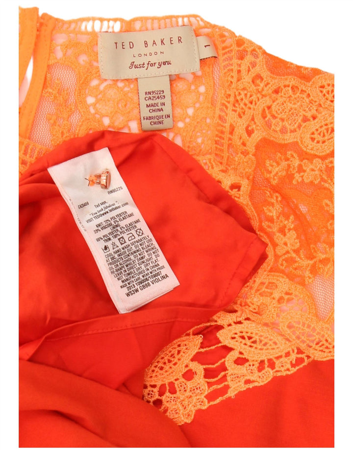 Abito tubino senza maniche da donna Ted Baker taglia 1 XS poliestere floreale arancione