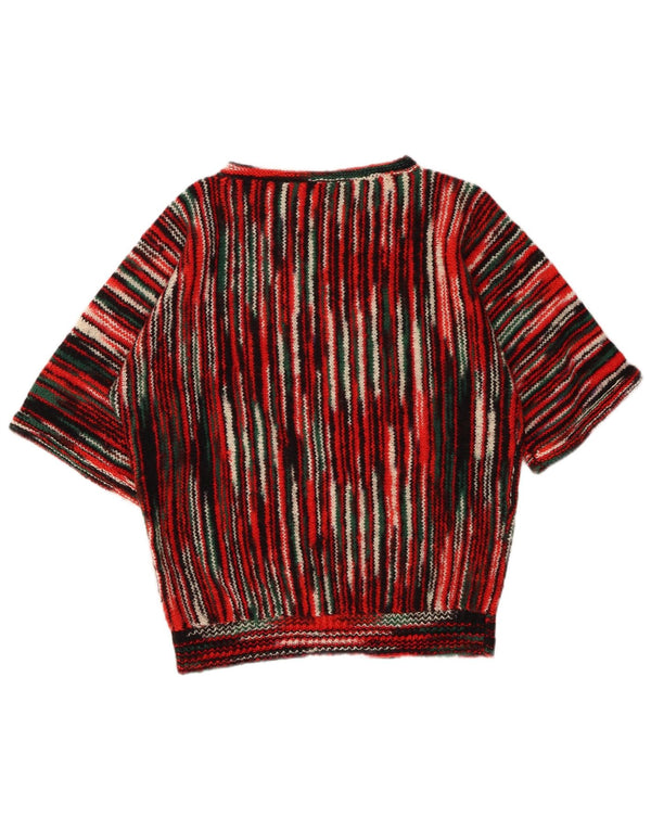 Maglione maglione con scollo a barca da donna VINTAGE UK 16 grandi strisce multicolori