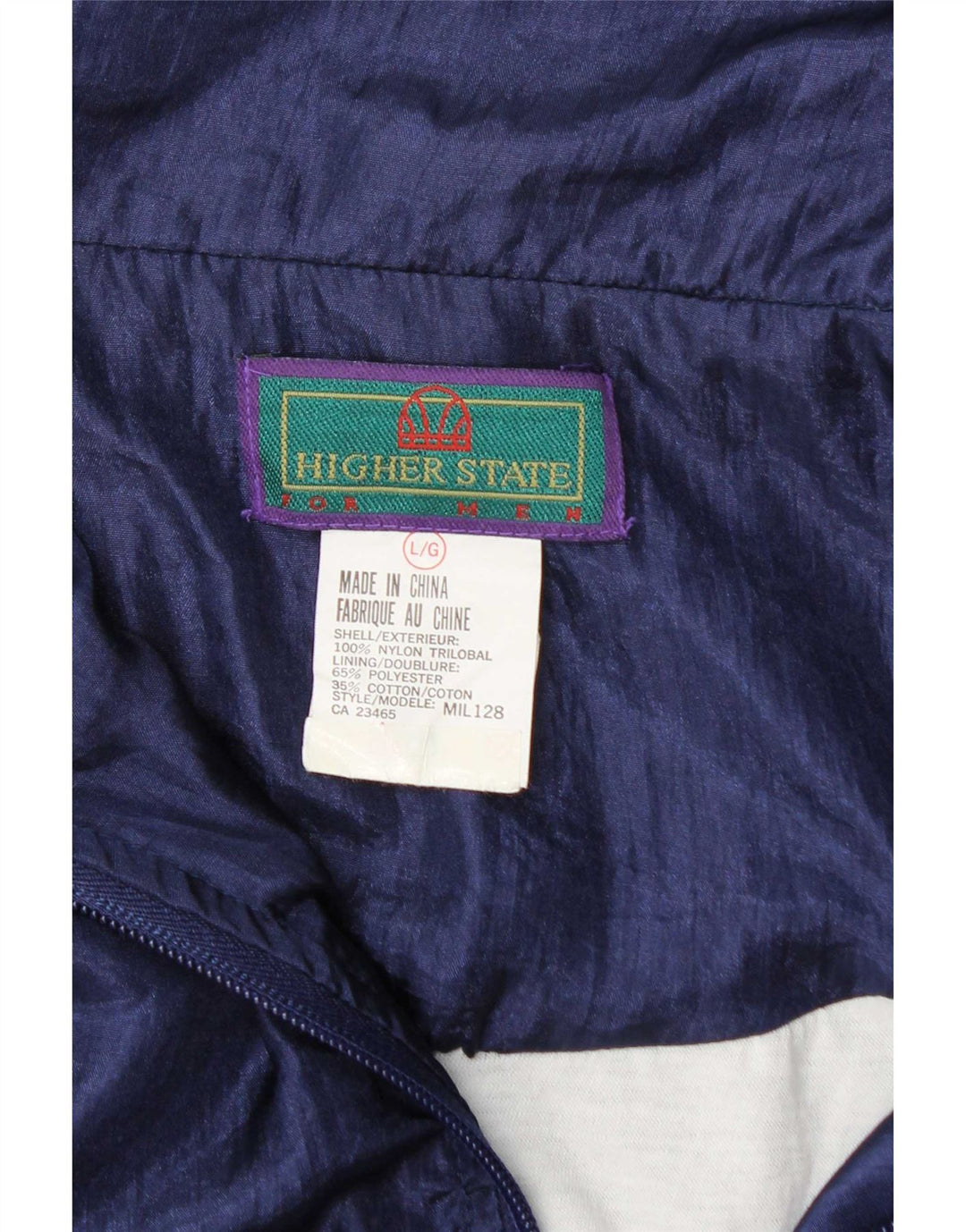 Giacca da ginnastica vintage da uomo, grande, in nylon color block blu navy