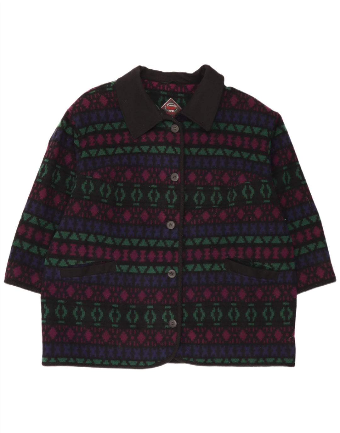 Soprabito da donna vintage UK 26 5XL Lana geometrica multicolore