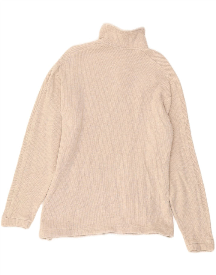 CHAMPION Mens Zip Neck Jumper Sweater Large Beige