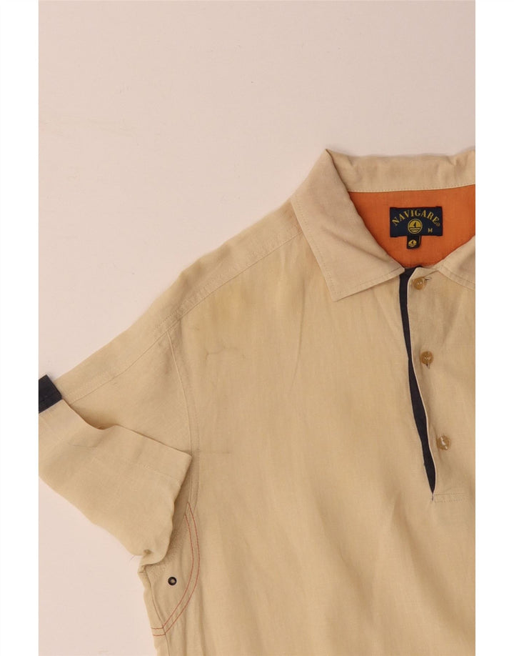 NAVIGARE Camicia pullover a maniche corte da uomo in cotone color block giallo medio