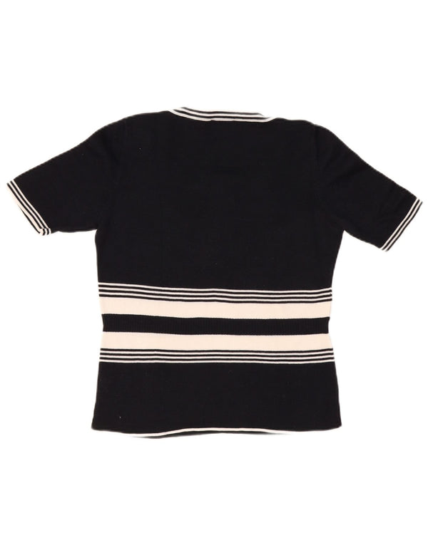 LUISA SPAGNOLI Maglione da donna con scollo a barca con grafica UK 14 Large Nero