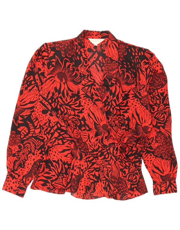 VINTAGE Womens Oversized Bow Tie Shirt Blouse EU 36 Small Red Floral