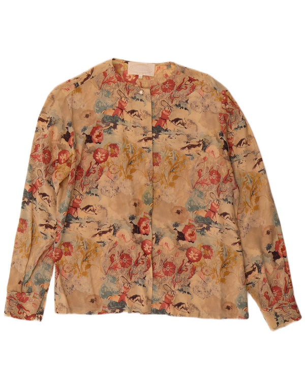 Camicetta camicia vintage da donna IT 42 Seta floreale beige medio