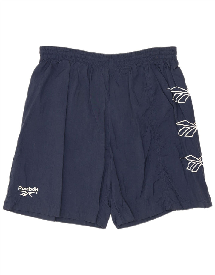 Pantaloncini da bagno grafici da uomo REEBOK grandi in nylon blu navy