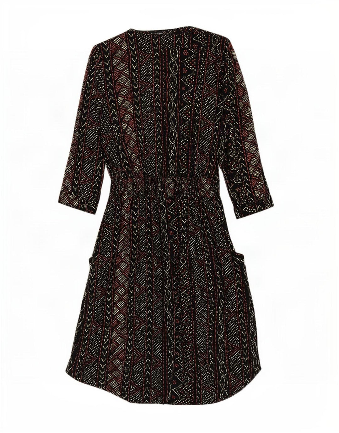 Abito impero da donna con maniche a 3/4 Warehouse UK 12 medio nero geometrico