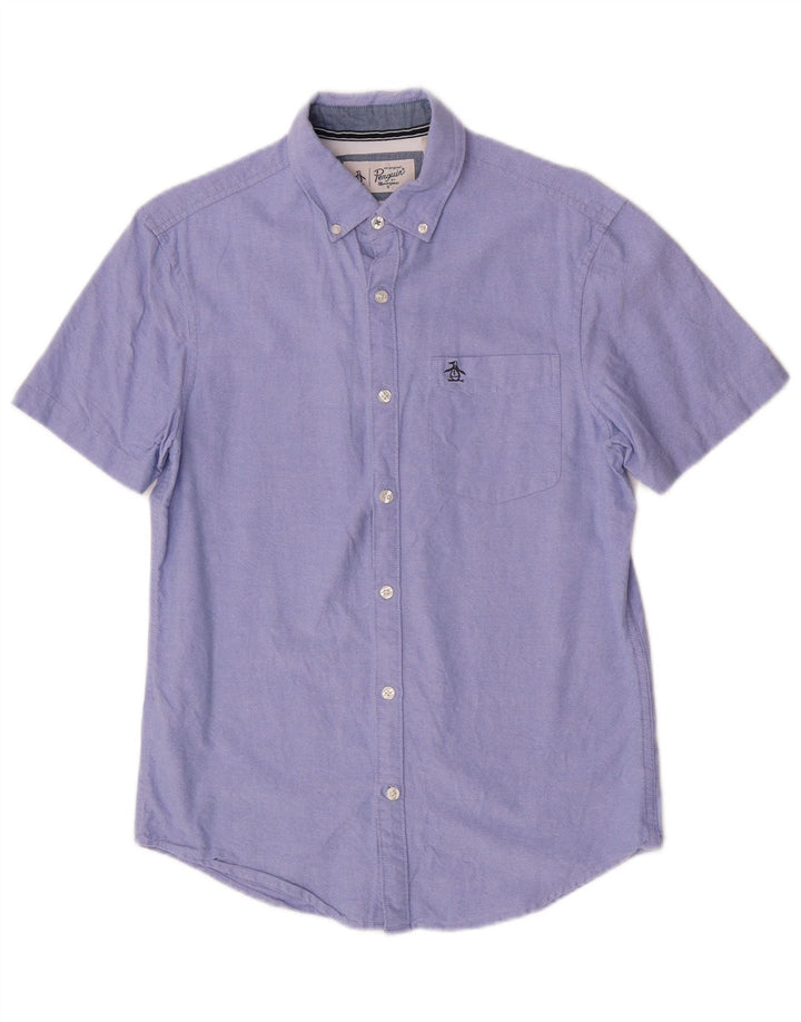 Camicia a maniche corte da uomo Penguin piccola in cotone blu