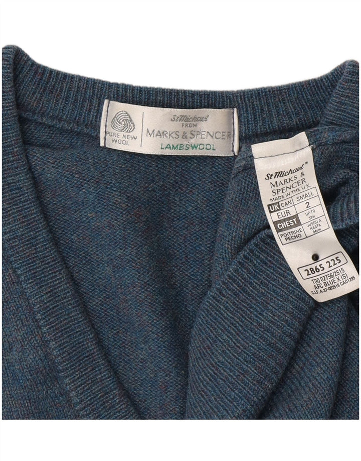 Maglione da uomo Marks & Spencer con scollo a V piccolo lana d'agnello blu
