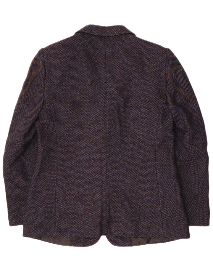 Giacca blazer vintage da donna a 2 bottoni UK 14 lana Chevron media blu navy