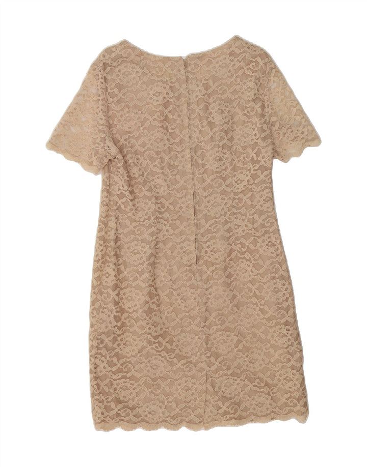 VINTAGE Womens Sheath Dress UK 12 Medium Beige Floral Vintage Vintage and Second-Hand Vintage from Messina Hembry 
