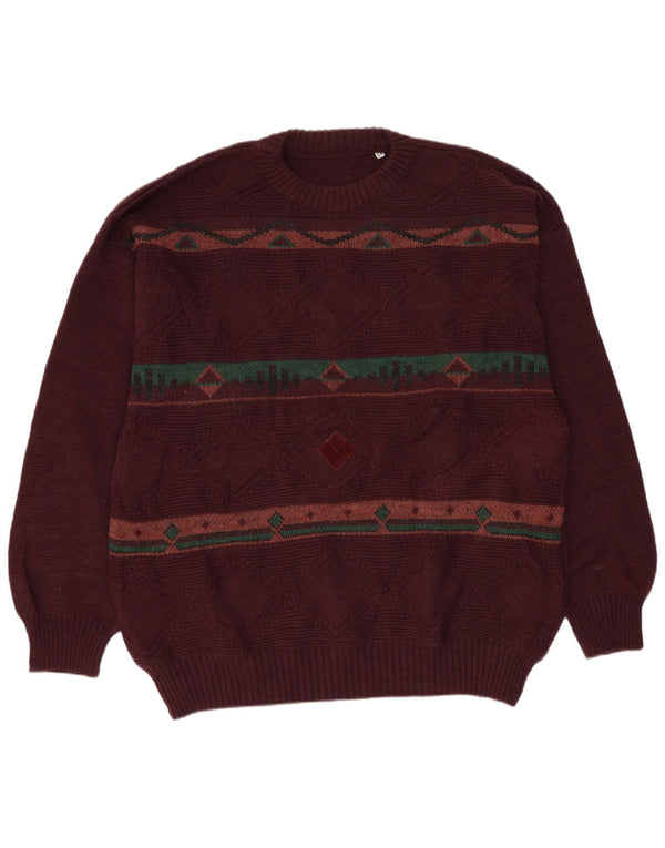 Maglione girocollo da uomo vintage IT 54 XL Acrilico geometrico bordeaux