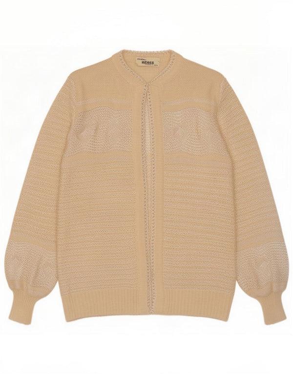 Kriss Maglione cardigan aperto da donna UK 18 XL Bianco sporco a righe