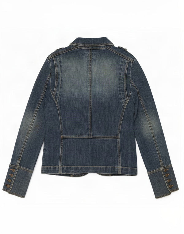 Giacca blazer in denim militare a 2 bottoni da donna Zara UK 14 grande cotone blu